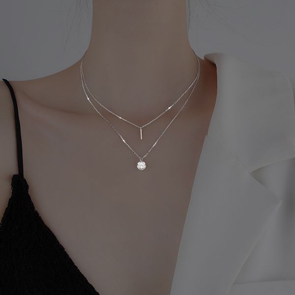 

boutique jewelry for women double light necklace luxury niche fold wear necklace female collarbone chain new contracted temperament, Silver