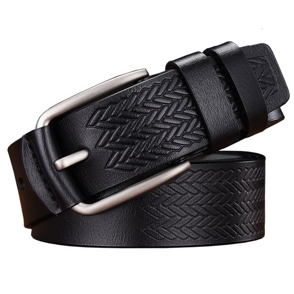 

leather wrapped buckle men's pin belt cow leather casual pants, Black;brown