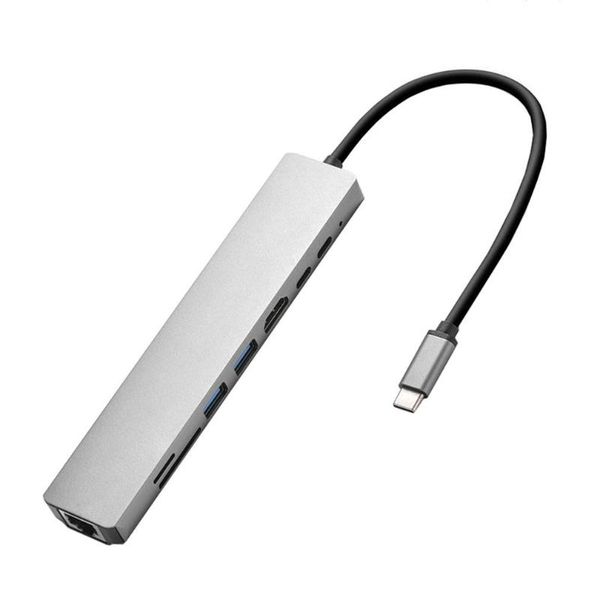 

hubs 1 pcs 8in1 usb-c 3.1 to type-c usb 3.0 hub -compatible rj45 ethernet micro security digital card tf otg adapter