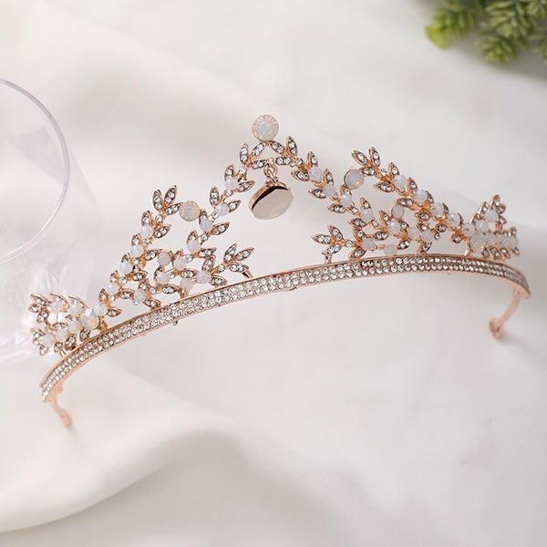 

other women hair jewelry white drop bead pendant handmade tiara bride headband crystal rhinestone diadem rose gold color crown vl, Golden;white
