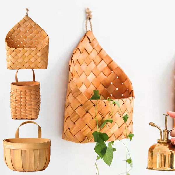 

storage baskets handmade woven natural weaving tableware container wall hanging basket flower pot letter box