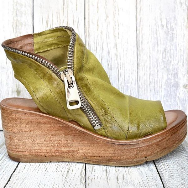 

dress shoes whnb ladies summer sandals mid-heel high-heeled wedge retro pu leather size 36-40, Black