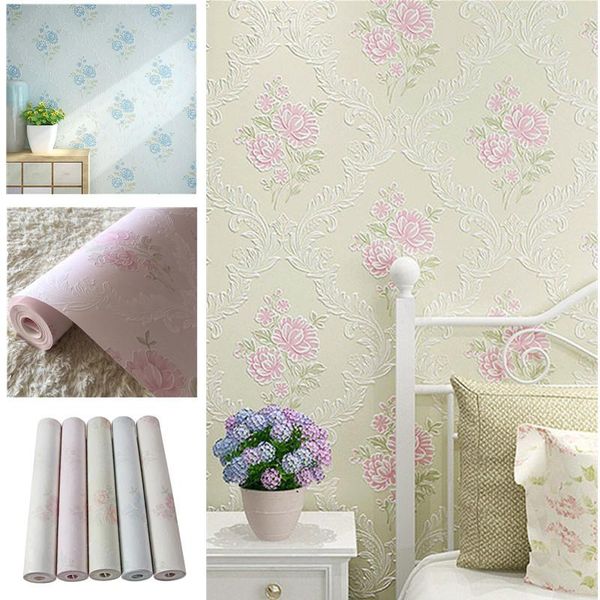 

european style non-woven wallpaper living room bedroom el embossed 3d wall paper roll floral papel de parede home decor wallpapers