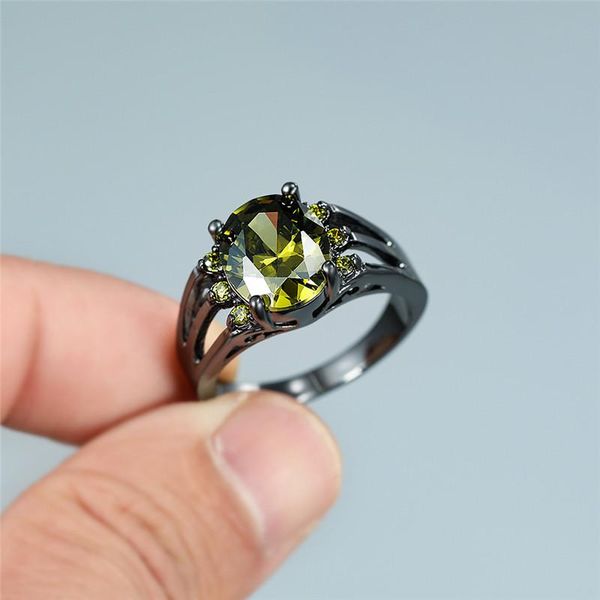 

wedding rings luxury female green crystal stone ring charm black gold color engagement cute bridal oval zircon for women, Slivery;golden