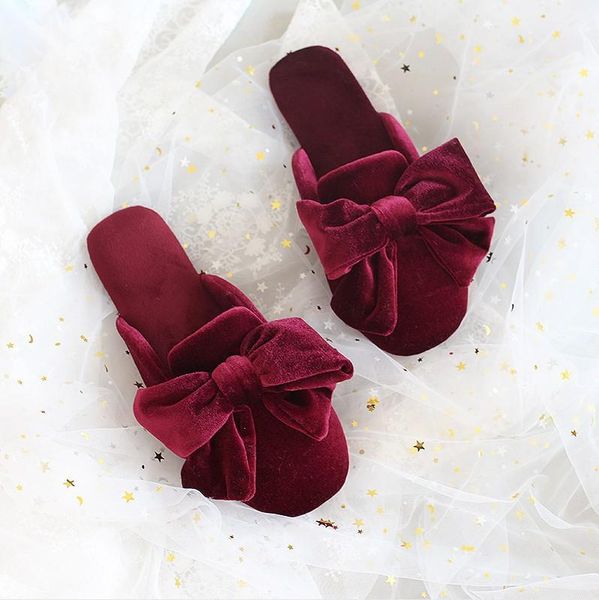 

women slippers bride wedding slipper ladies non-slip soft bottom four seasons velvet anti-slip house flat shoes, Black