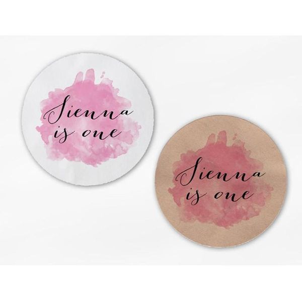 

gift wrap custom birthday favor stickers-pink and black personalized white or kraft round labels for bag seals,envelopes, jars