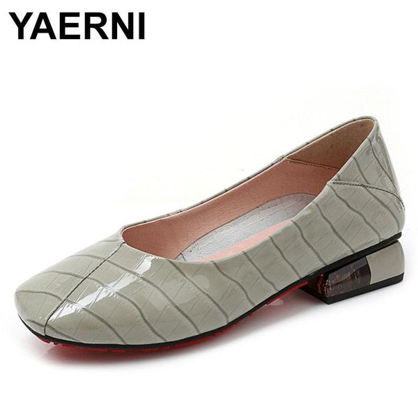 

dress shoes yaerni brand low heel ladies pumps genuine leather square toe colorful heels party handmade women, Black