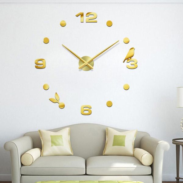 

golden metal wall clock decorative diy watch living room decor acrylic frameless attractive home decoration without b clocks