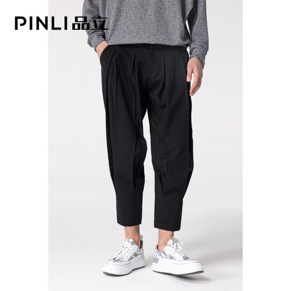 

men's pants male fashion black original design unique pinli 2021 summer trousers solid color cropped b211417053