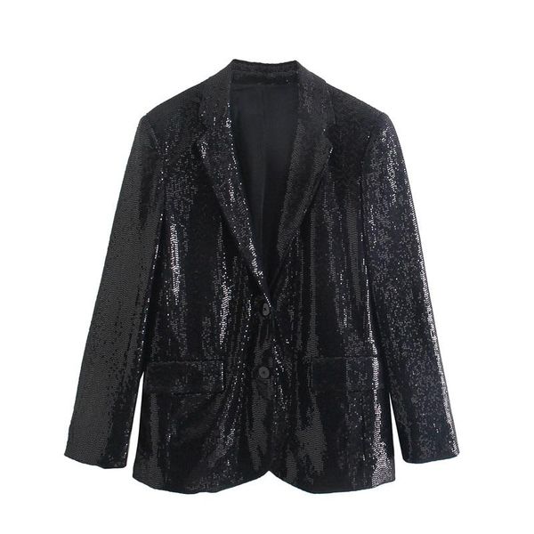 

women's suits & blazers 2022 sequins single-breasted fashion casual blazer coat retro long sleeve office wear pockets female outerwear, White;black