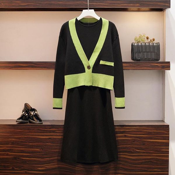 

two piece dress oversize women knitted set 2021 autumn winter cardigan sweater coat knitwear and sleeveless vest outfits, White