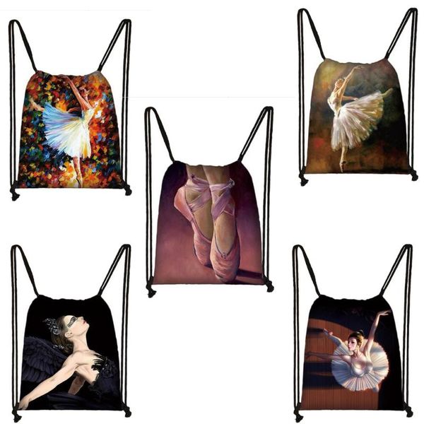 

drawstring ballet print bag women travel teenager girl dancer backpack fashion storage bags ladies shopping