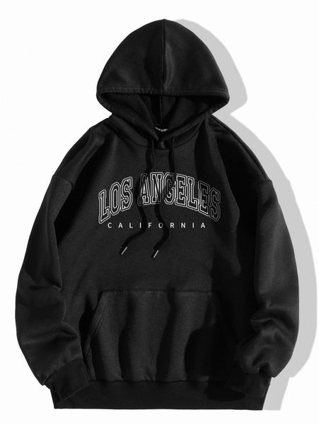 

letter graphic kangaroo pocket drawstring thermal hoodie a4bi#, White;black