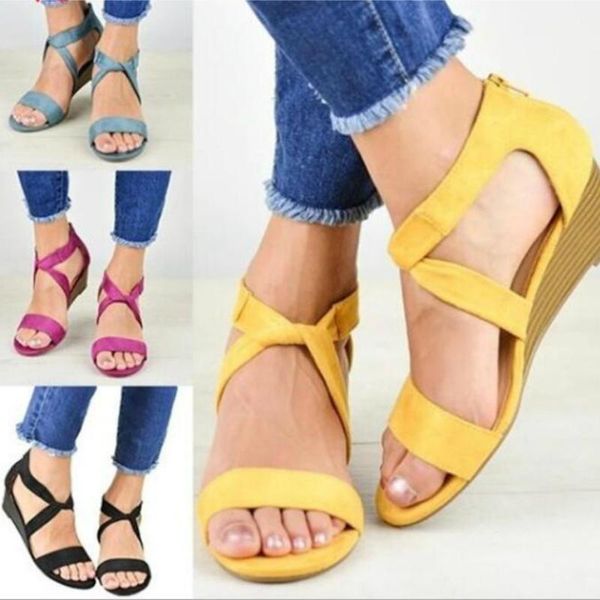 

dress shoes 2021 summer women sandals wedges gladiator woman fashion casual platform zip sandalias mujer plus size 35-43, Black