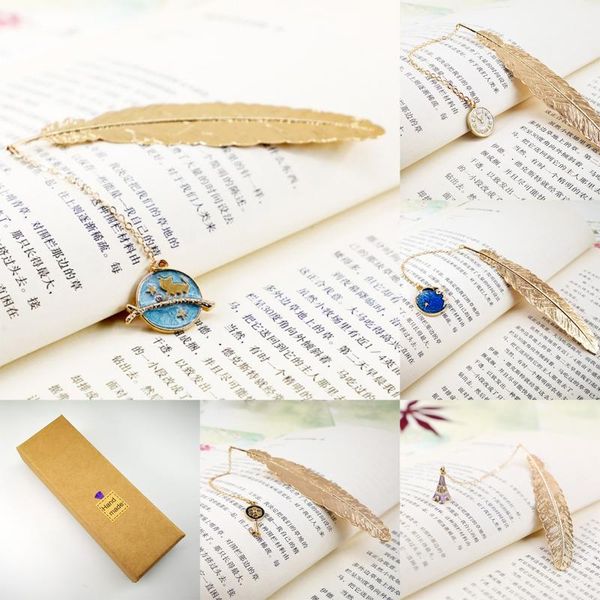 

gold metal bookmarks feather shaped brass book markers collection gift party favor