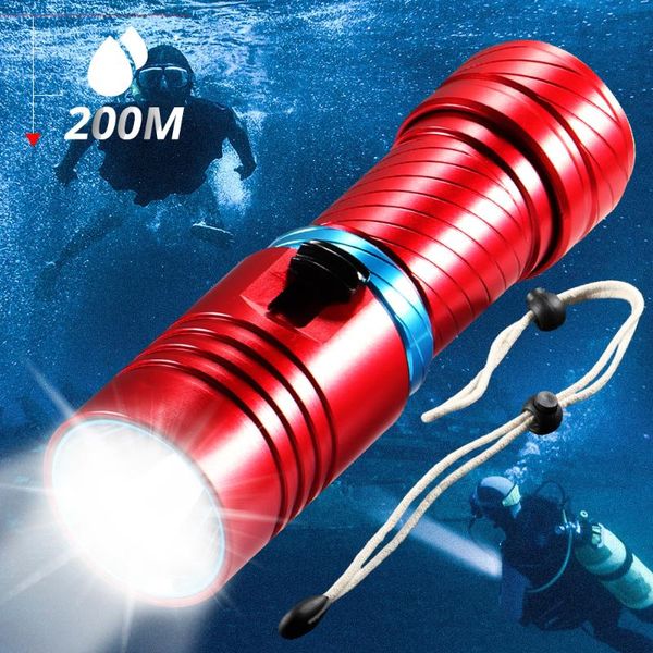 

diving l2 18650 26650 battery portable dive torch 200m underwater camping stepless dimming waterproof usb chargeable flashlights torches