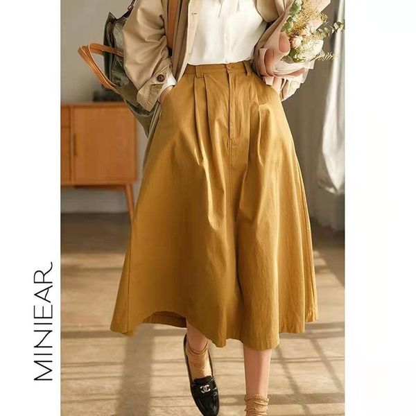 

skirts arrival summer korean style women loose casual a-line mid-calf skirt all-matched high waist vintga cotton w166 ajdr, Black
