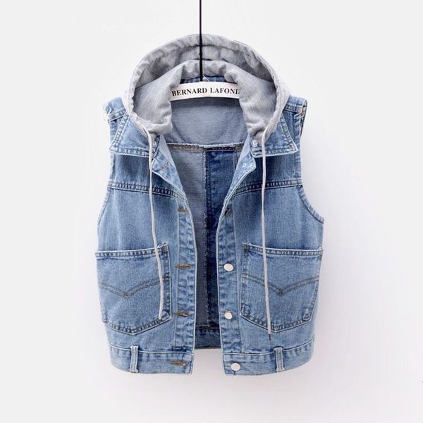 

vest women autumn loose hooded with casual coat cowboy vest, White