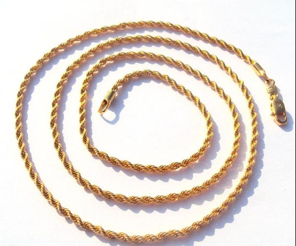 

fine wedding jewelry 14k yellow gold overlay fine french rope long twisted necklace chain parts 100% real gold, not solid not money., Silver
