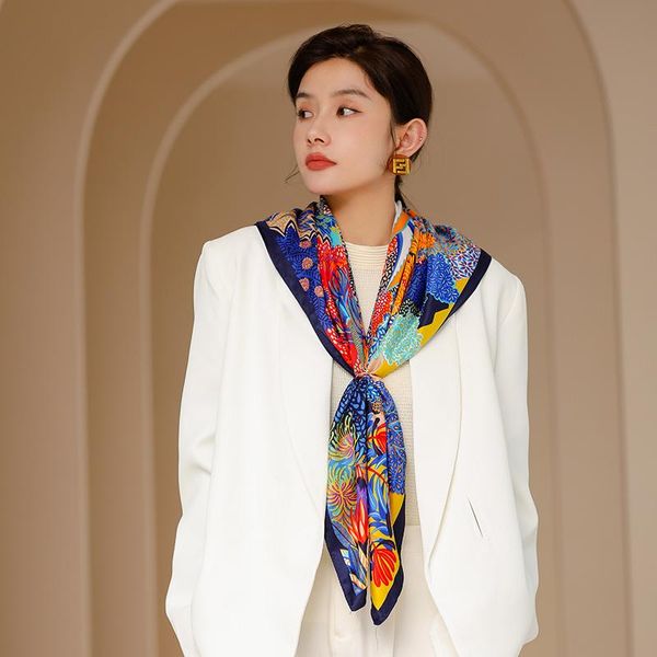 

scarves 2021 silk square scarf lady hair band fashion female hijab foulard headkerchief women bandana print shawl and wraps, Blue;gray