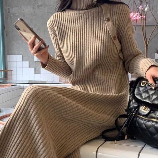 

long sweater over knee women's autumn and winter coat high neck knitted drs medium long with bottom skirt, Black;gray