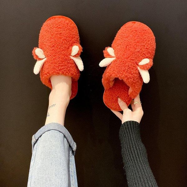 

women's house slippers slip-on anti-skid flower indoor keep warm casual comfortable shoes snow women large size 2021, Black