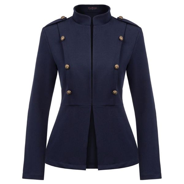 

women's jackets women jacket formal long sleeve outwear stand collar buttons decorated slim fit work coat, Black;brown
