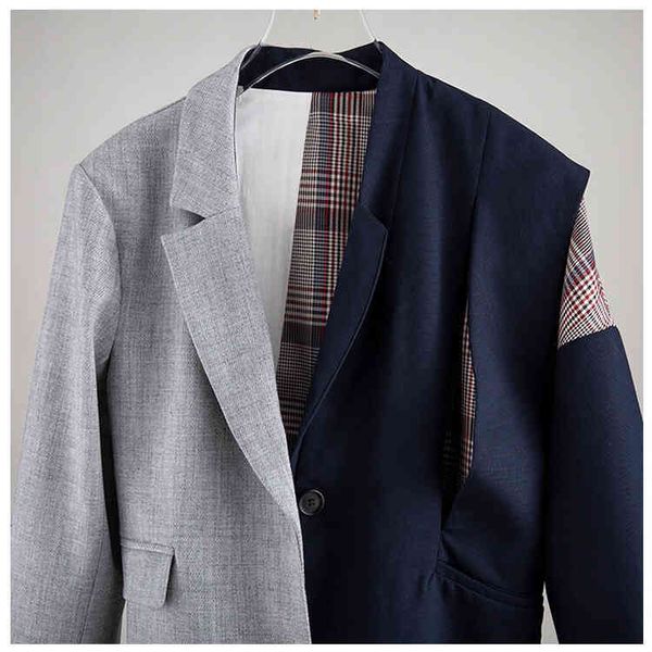 

blazers female fashionable blazer in the striped chess slit waist street outfit jacket, White;black