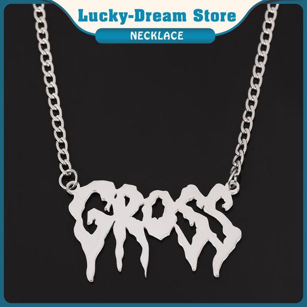 

hip-hop letters gross necklace pendant for rock rapper stainless steel personality chain jewelry street style necklaces, Silver