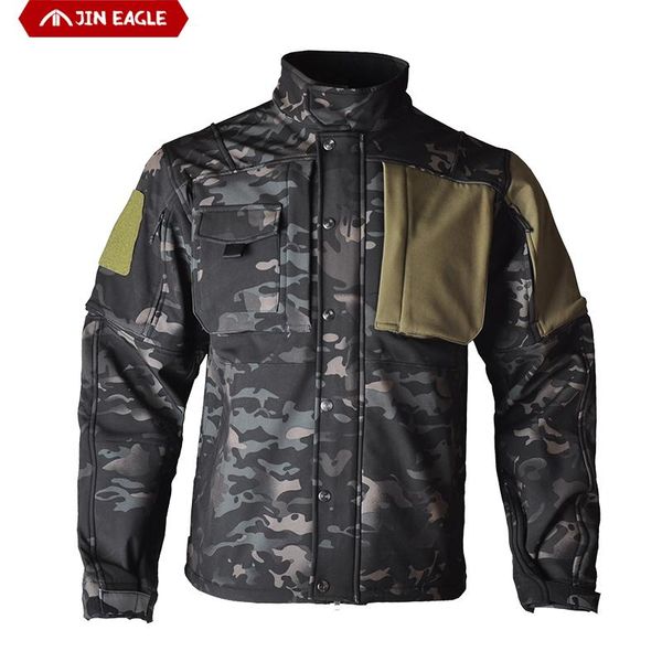 

army camouflage jacket men tactical winter waterproof softshell windbreaker hunting clothes jackets, Camo;black