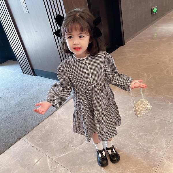 

girl's dresses dress 2021 children's clothing casual plaid elegant long-sleeved children `s princess 2-6 years vestoidos, Red;yellow