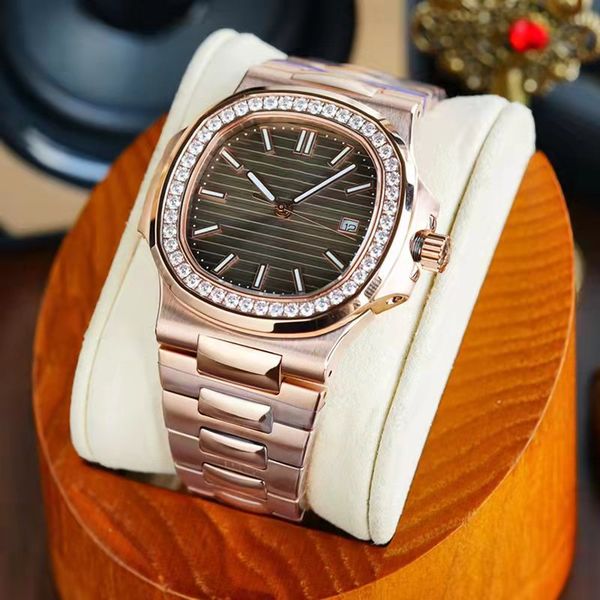 

business mens watches automatic mechanical watch diamond bezel fashion wristwatch sapphire mirror waterproof wristwatches gift for men 40mm, Slivery;brown