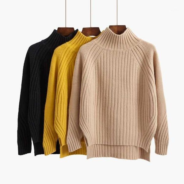 

women's sweaters high neck sweater autumn winter pullover loose knit korean black long sleeve front short back thickened base coat, White;black