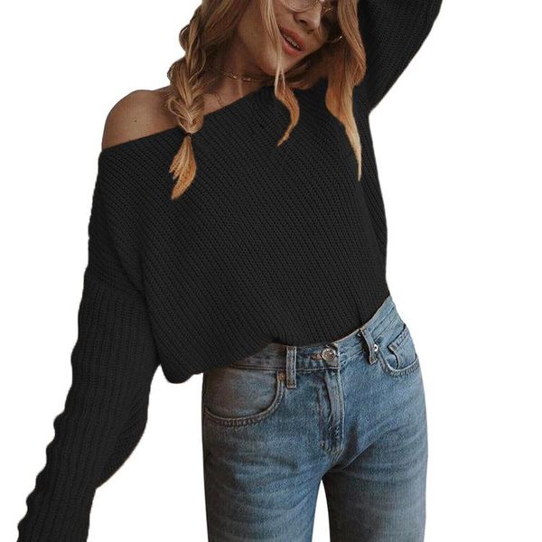 

women's sweaters women long sleeve loose jumpers oversized sweater pull femme off shoulder pullover womens knitted, White;black