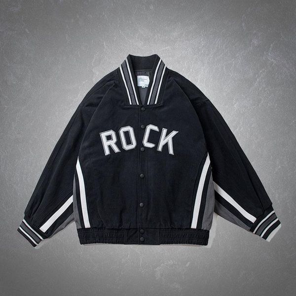 

cargo baseball uniform men casual retro loose embroidery patchwork college style jacket male fashion cotton streetwear mens men's jack, Black;brown