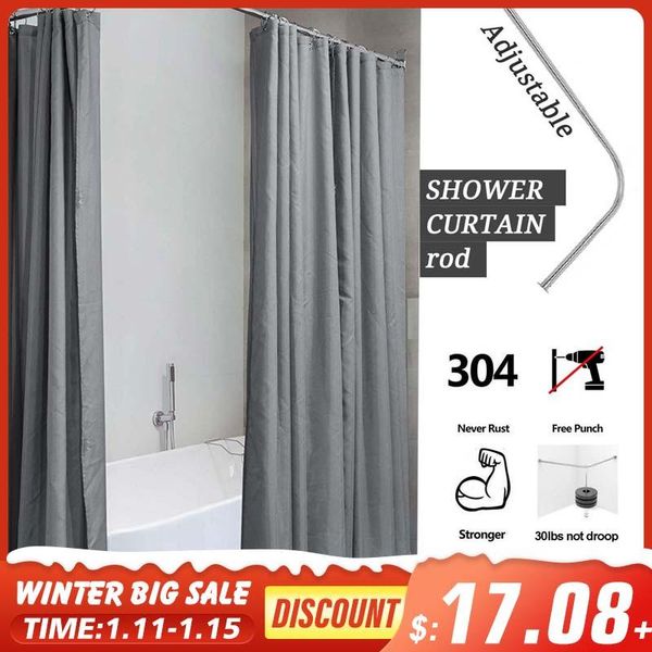 

shower curtains u-shaped retractable curtain rod curved 201 stainless steel rail no punching bathroom mounting 6 size