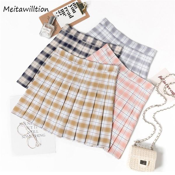 

skirts harajuku women pleated 2021 summer preppy style plaid mini skirt female high waist short, Black