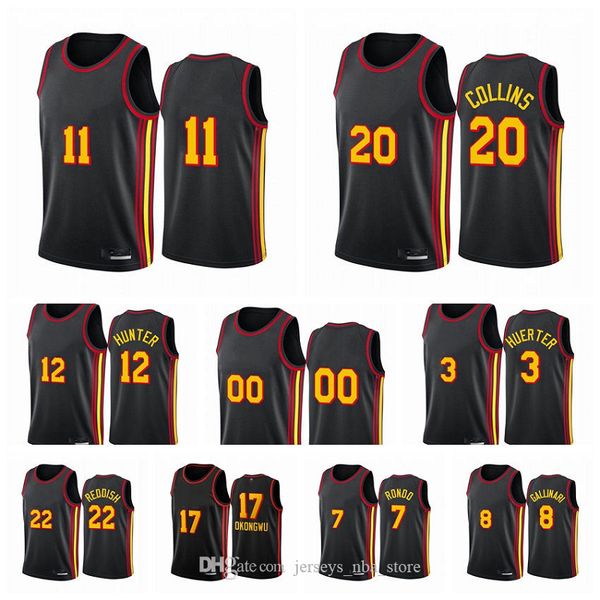 

atlanta hawks men trae young de'andre hunter john collins kevin huerter 2020-21 black city basketball jersey new uniform, Black;red