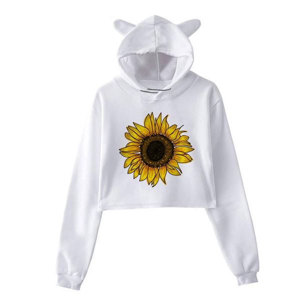 

women's hoodies & sweatshirts vogue sun flower hoodie sweatshirt women white long sleeve collar sunflower print pullover drawstring cro, Black