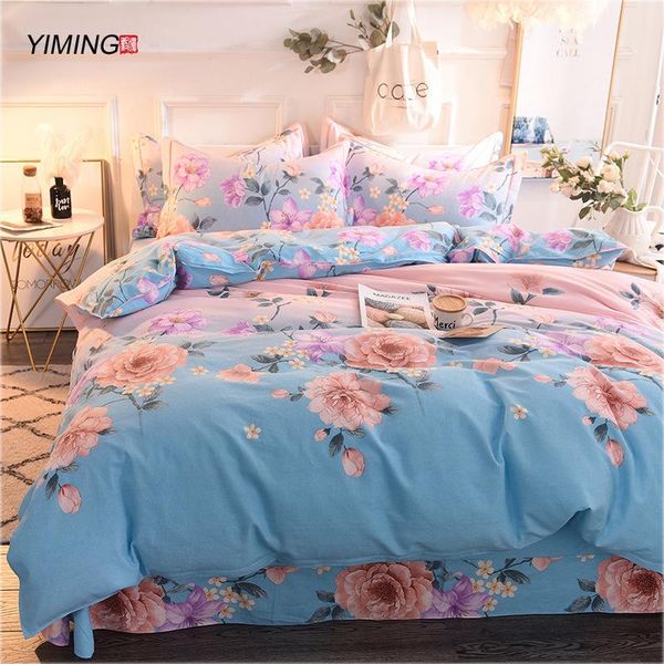 

bedding sets winter pure cotton household rose flower print wedding gift sheet set king large twin bed duvet cover 4pcs