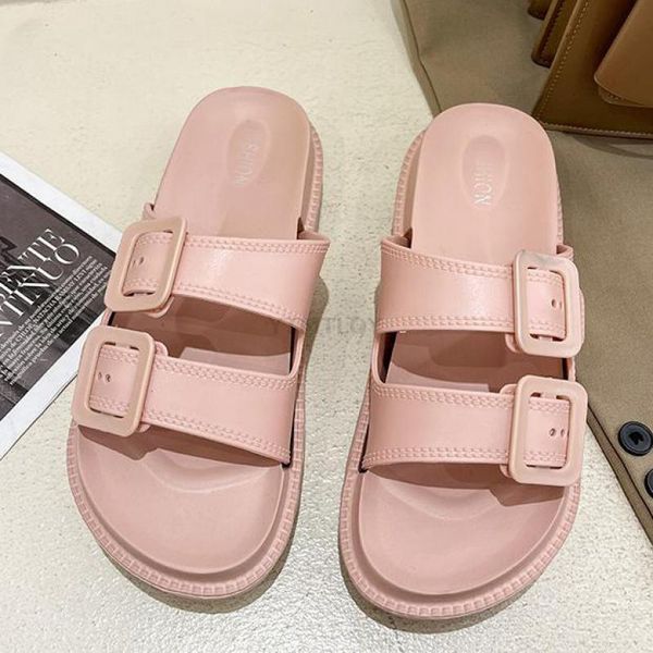 

slippers 2021 summer women's sandals buckle thick bottom beach flat casual shoes indoor ytmtloy zapatillas casa mujer house, Black