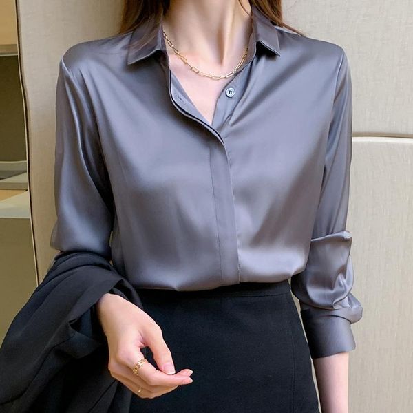 

women casual basic spring autumn chiffon blouse shirt office long sleeve plus size s~2xl women's blouses & shirts, White