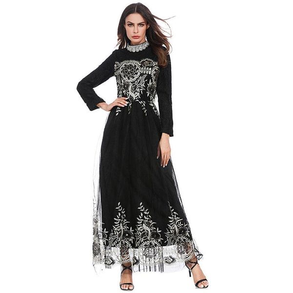 

ethnic clothing muslim dress fashion embroidery lace stitching gauze eid middle east dubai abaya turkey long donsignet, Red