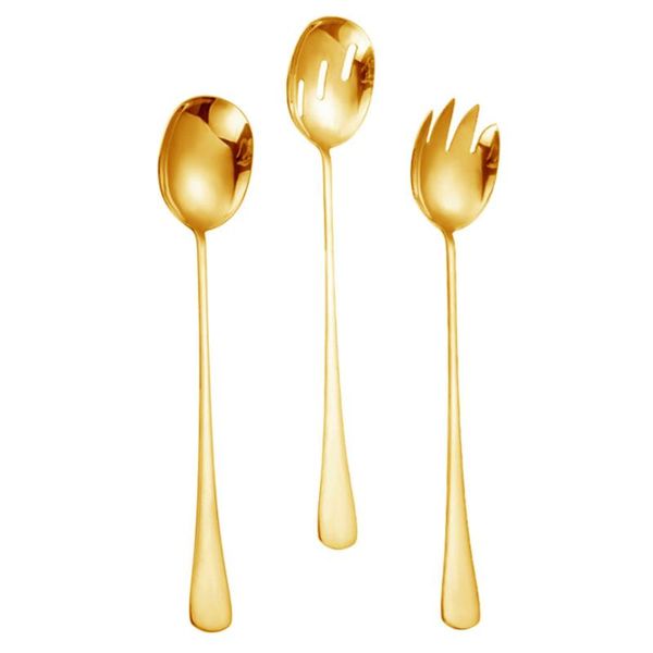

forks 3pcs stainless steel long handle salad tableware fruit cutlery kit