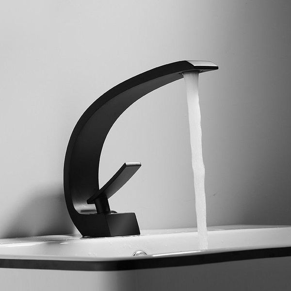 

black paint copper faucet washbasin cold water mixer tap single hole kitchen sink half bow shape bathroom accessories faucets