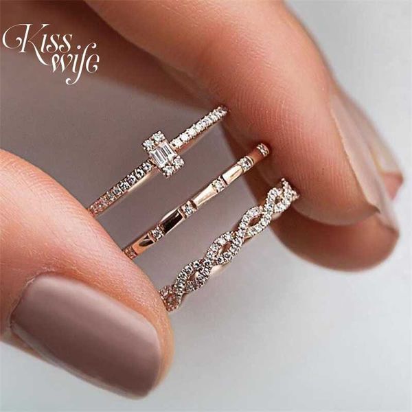 

fashion charm stackable twisted crystal wedding engagement ring ladies rings rose golden color jewelry, Silver