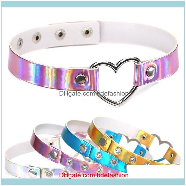 

chokers necklaces & pendants jewelryfashion lolita laser pu leather metal heart connector torques women punk hip hop collar necklace cute sw, Golden;silver