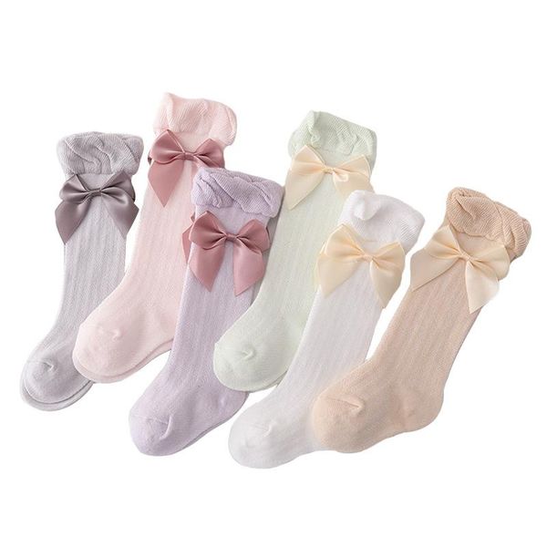 

summer thin baby knee socks anti-mosquito born cotton girls bow, Pink;yellow