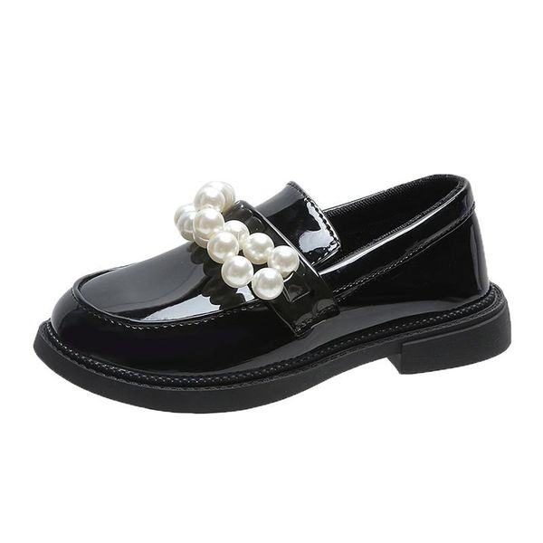 

flat shoes girls leather patent bright skin with pearls beading children oxfords black beige for wedding party fashion chic, Black;grey