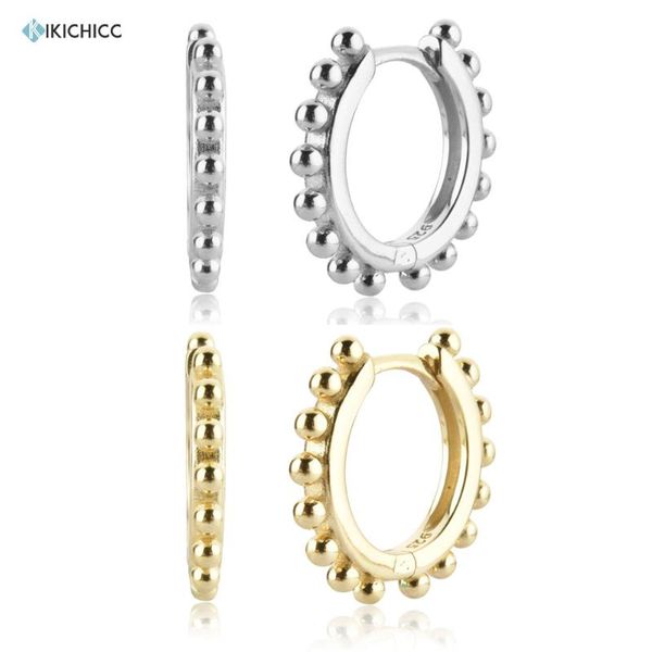 

hoop & huggie kikichicc 925 sterling silver gold beads huggies hoops piercing rock puck round circle luxury jewelry clips loops party, Golden;silver